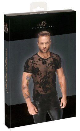 Noir - Seksowna Koszulka Męska Z Kwiatowym Wzorem Prześwitująca XL
