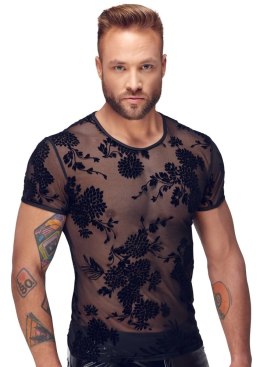 Noir - Seksowna Koszulka Męska Z Kwiatowym Wzorem Prześwitująca L