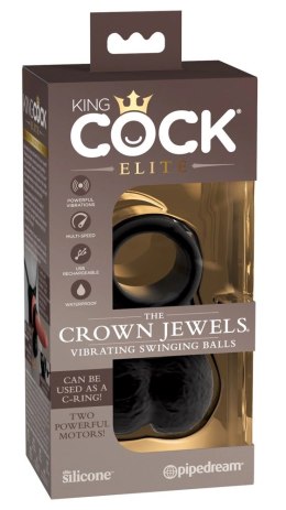 King Cock Elite - Wibrujący Pierścień Na Penisa Z Wahającymi Się Jądrami Czarny
